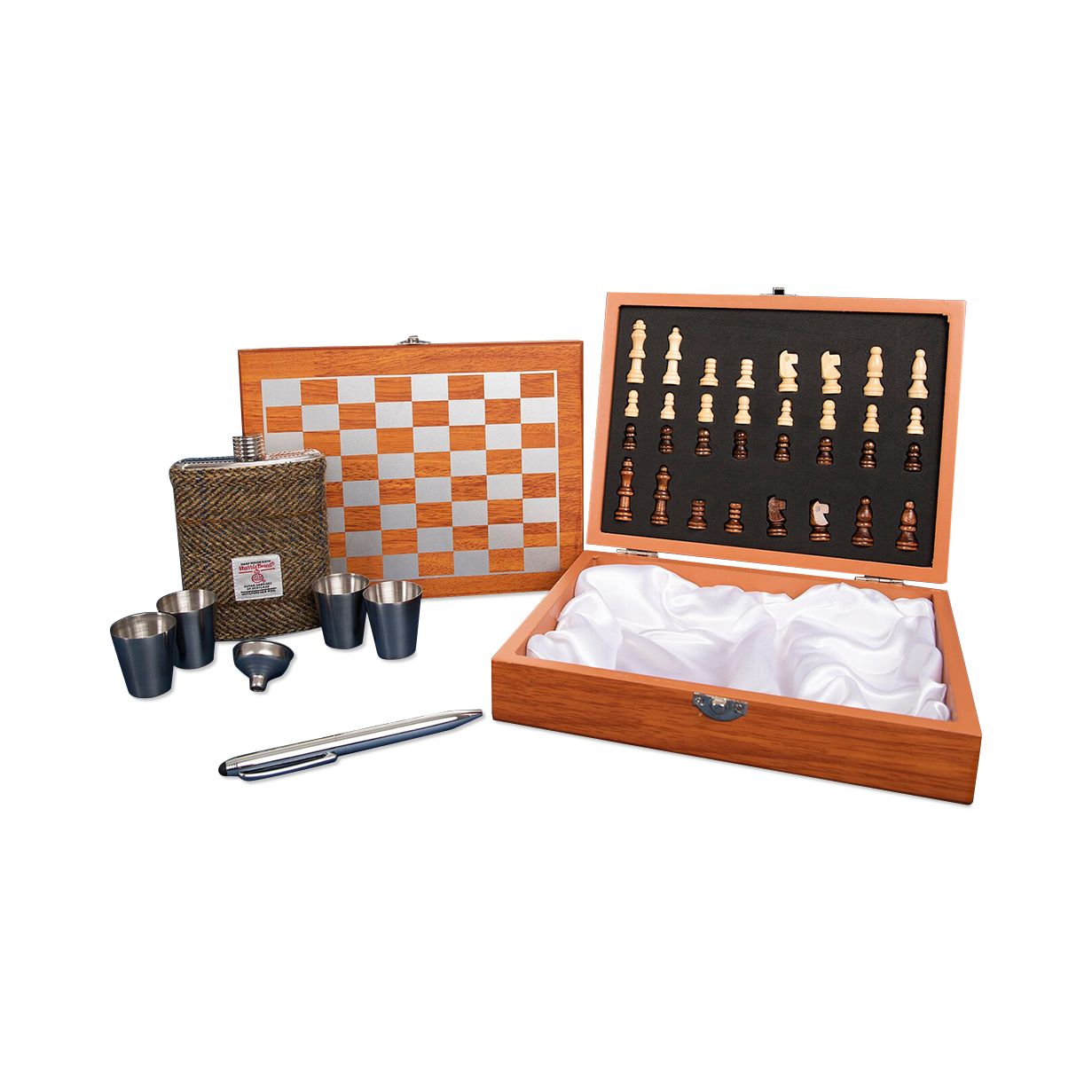Ridley's Chess Set w/ Harris Tweed Flask